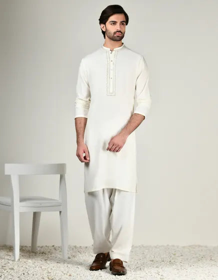 OFF WHITE BLENDED KAMEEZ SHALWAR